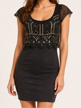 American Eagle Black Sequin Beaded Bodycon Mini Dress Size S